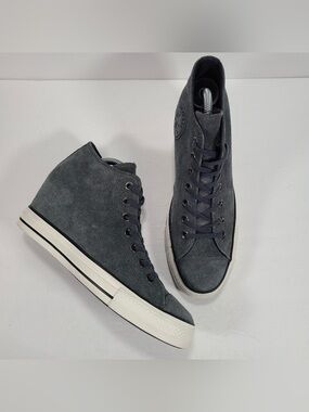 Converse CTAS Charcoal Gray Suede Lux Mid Hidden Wedge Lace Up Sneakers Women 10